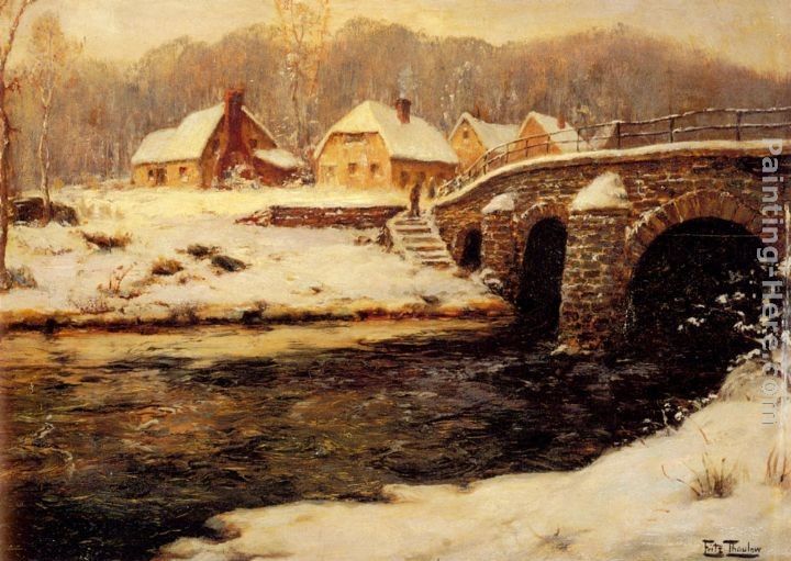 Fritz Thaulow A Stone Bridge Over A Stream In Winter